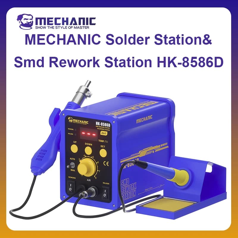 MECHANIC OFFICIAL Solder Station & Smd Rework Station HK-8586D Soldering Iron Repair LED Digital Display Heat Gun Soldering Hand