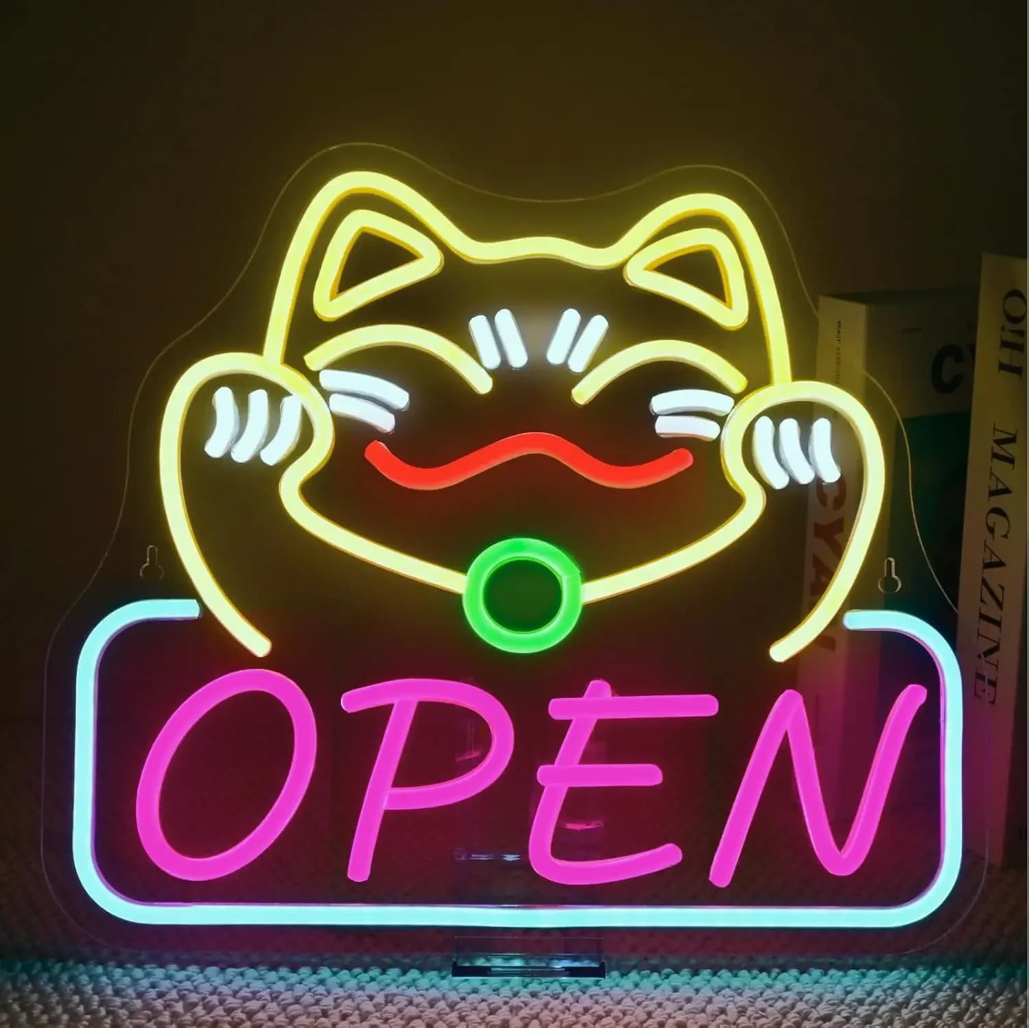 Insegna al neon aperta Lucky Cat per decorazioni da parete Luce al neon a LED dimmerabile per ristorante Ramen Shop Izakaya Sushi Store Decor Business