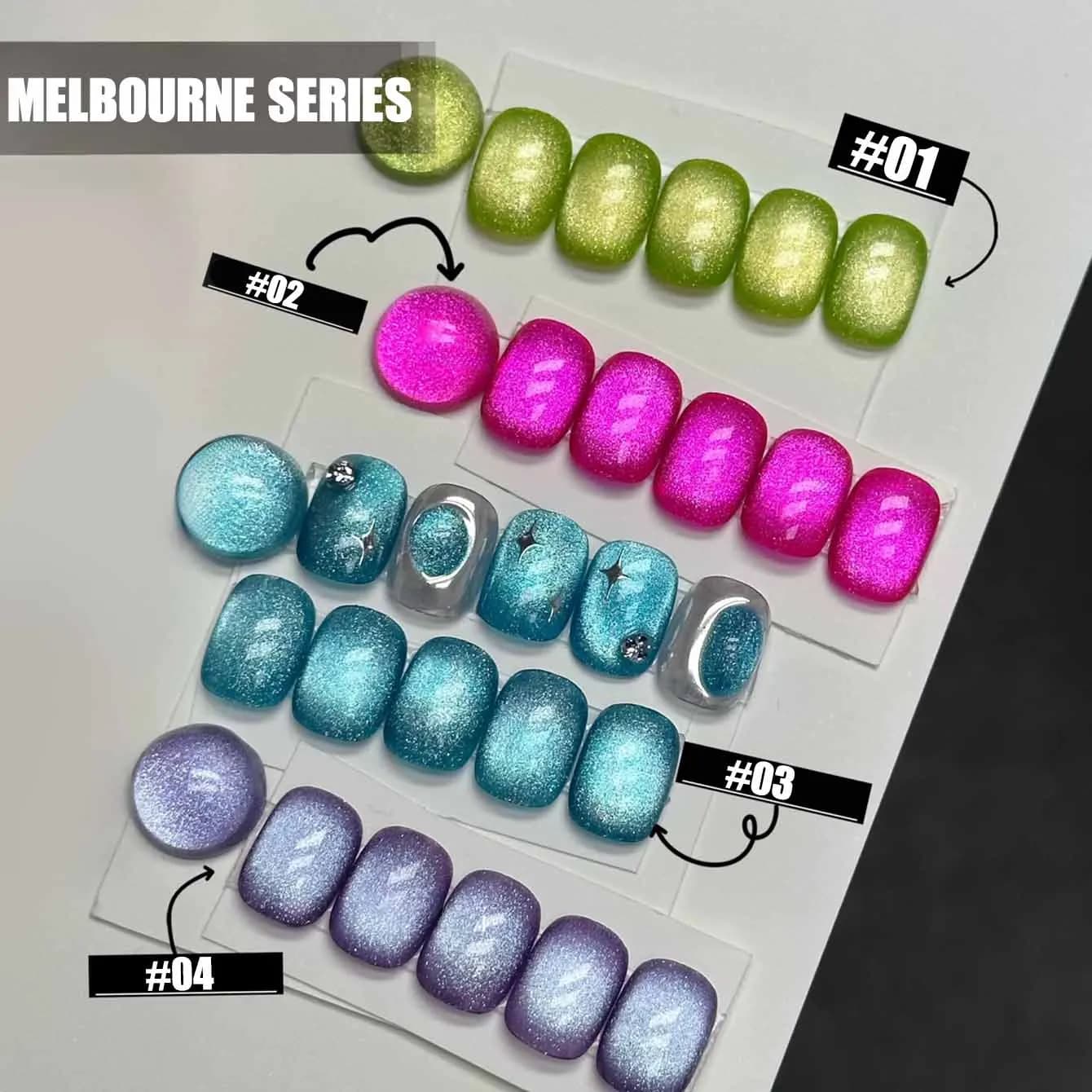 MIANEL 12ML 1-7pz Smalto Semipermanente Magnetico Effetto Occhio di Gatto Blu con Perle di Vetro Flash Melbourne, Sbiancante Estivo, Rosso, Verde - Vendita Calda