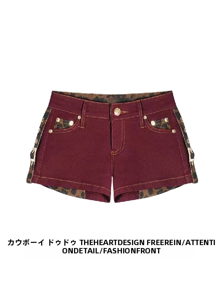 Low Waist Denim Shorts Women's Fashion Summer Tight Fit Leopard Print Washed out Sexy Style Casual Pants for Young Adults