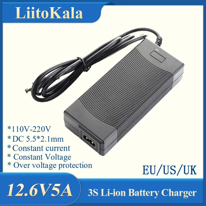 LiitoKala 3S 12.6V 5A Adattatore di alimentazione del caricabatterie Batteria al litio 12V Batterie agli ioni di litio Spina AC DC EU/US/AU/UK