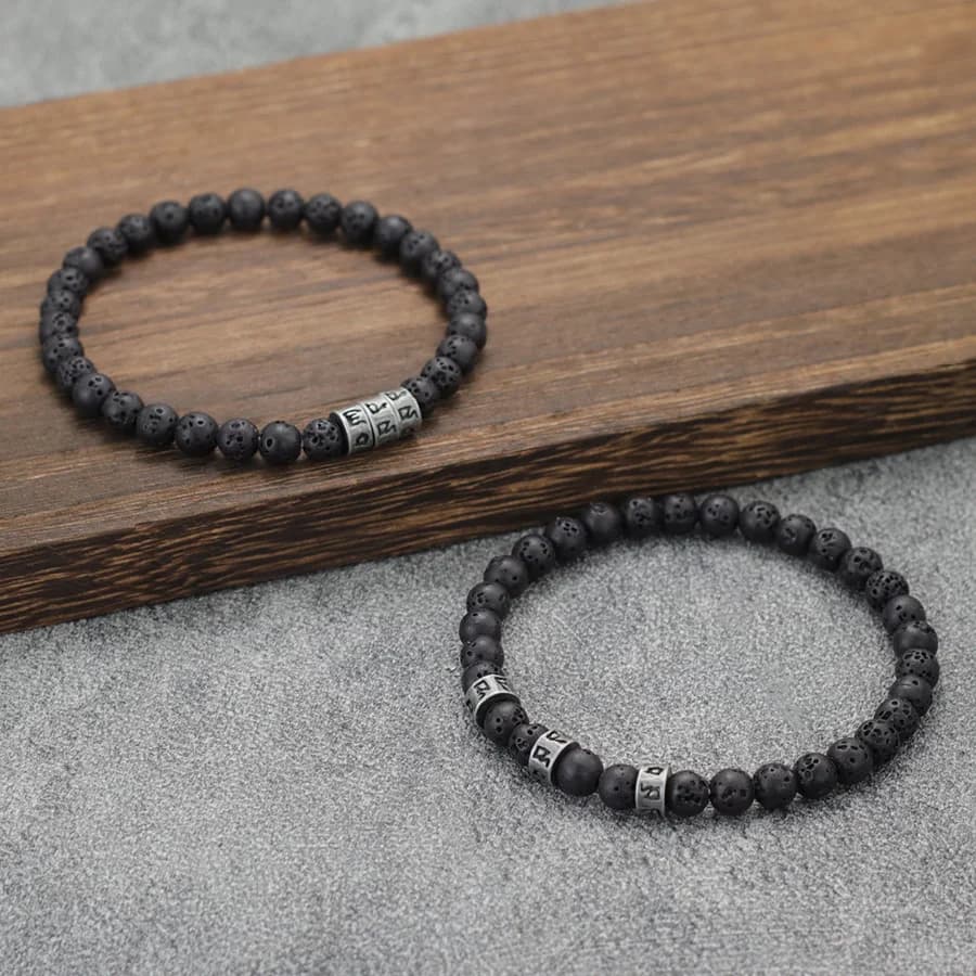 2 pezzi 6mm perline di pietra pietra opaca braccialetto di pietra vulcanica homme lettera mistica rune perline braclet charms per uomo set di gioielli