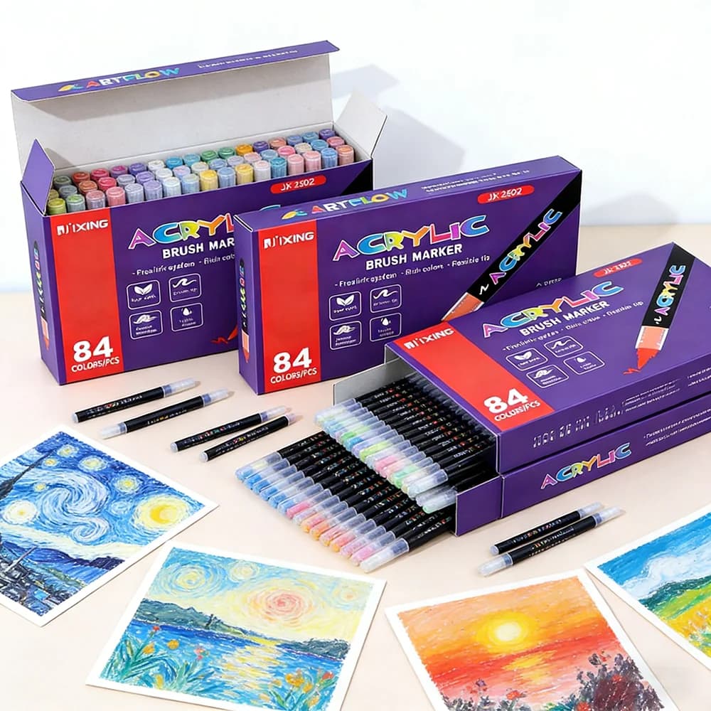 12-84 colori Pennarelli per vernice acrilica Pennarelli artistici per studenti con pennino flessibile Per Vetro Pietra Metallo Vetro Legno Plastica Carta
