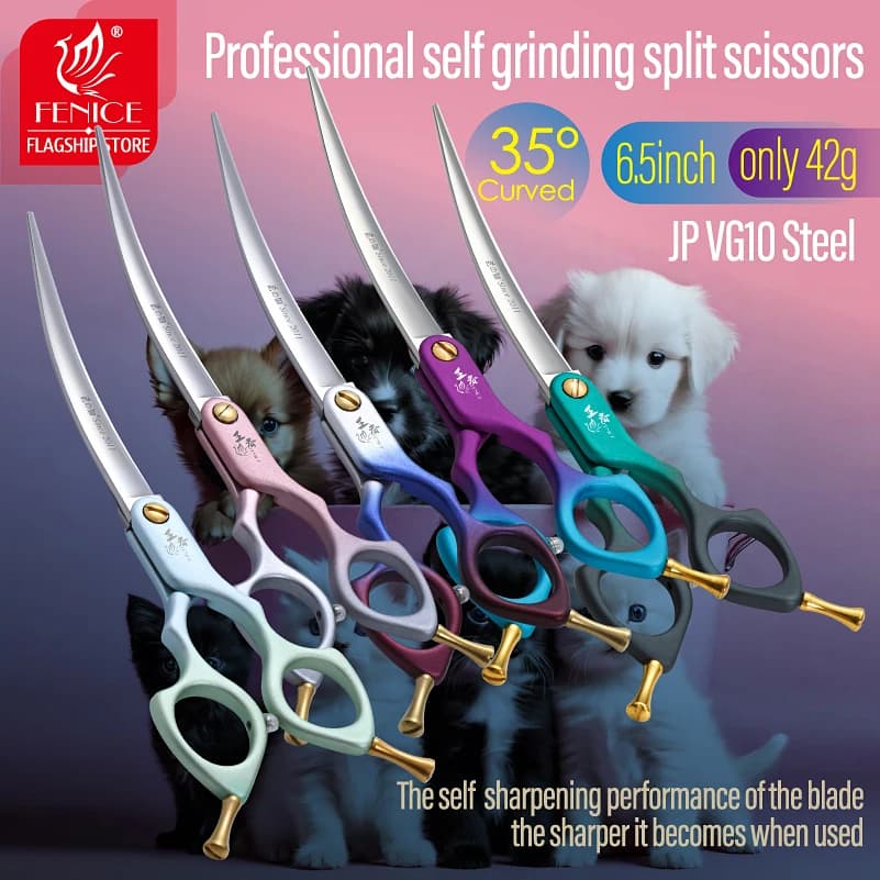 Fenice Professional JP VG10 mano destra e sinistra forbici da toelettatura curve a 35 ° da 6.5 pollici forbici per animali domestici per cani forbici autoaffilanti