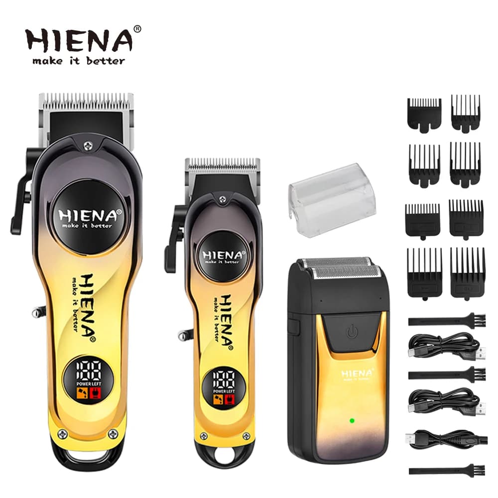 HIENA 3pcs Cordless Grooming Kit Hair Clipper Set High Power Portable Cordless Hair Cutting Machine Men's Professional Electric