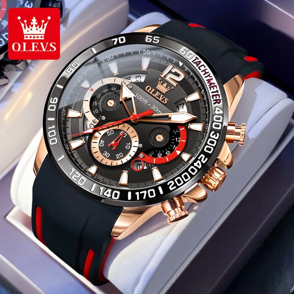 OLEVS men's wristwatch casual chronograph waterproof 46mm dial large quartz watch for men's bright sports watch authentic