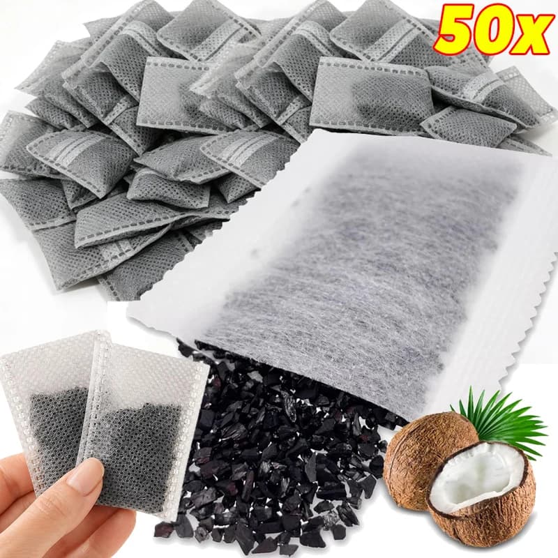 5/50x Activated Carbon Bags Natural Coconut Charcoal Air Freshener Odor Remover Moisture Absorber for Refrigerator Car Wardrobe