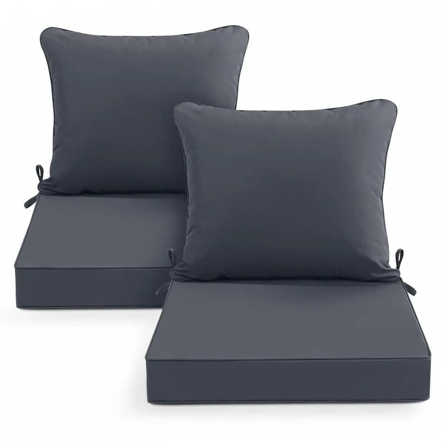 19 x 19 inch chair cushion, back cushion set and seat for garden furniture with water resistant removable cover, dark grey