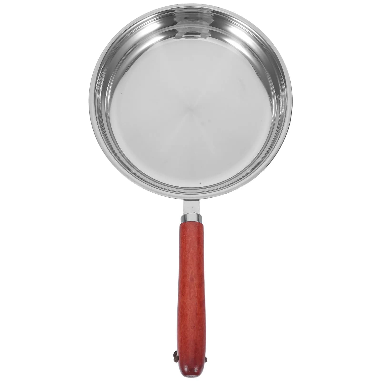 Stainless Steel Flat Bottomed Frying Pan Wood Handle Nonstick Skillet Kitchen Cooking Pan for Pancakes Eggs Steak Breakfast