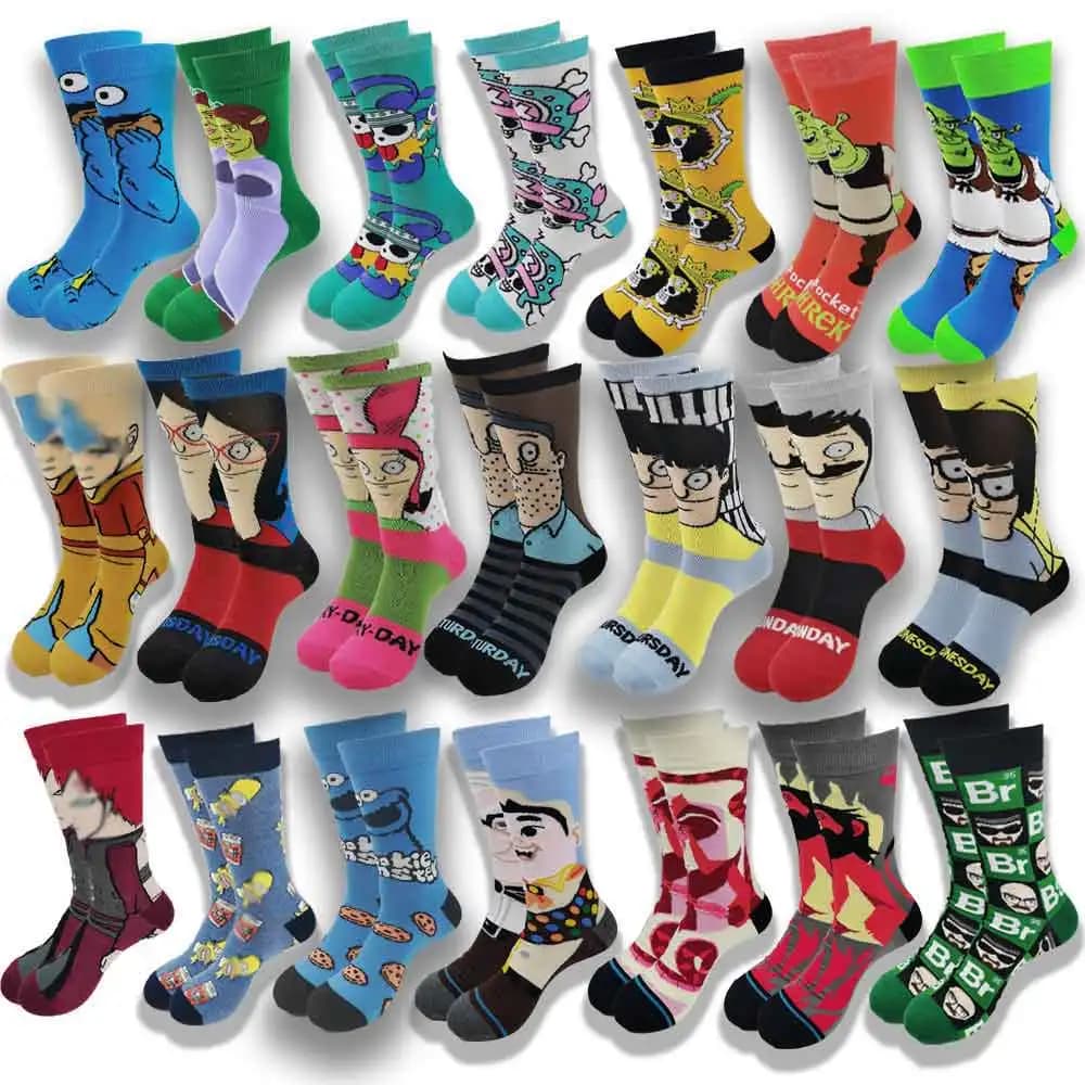 Men's and women's socks with fashionable trend and cartoons Central style street fall and winter skateboard socks