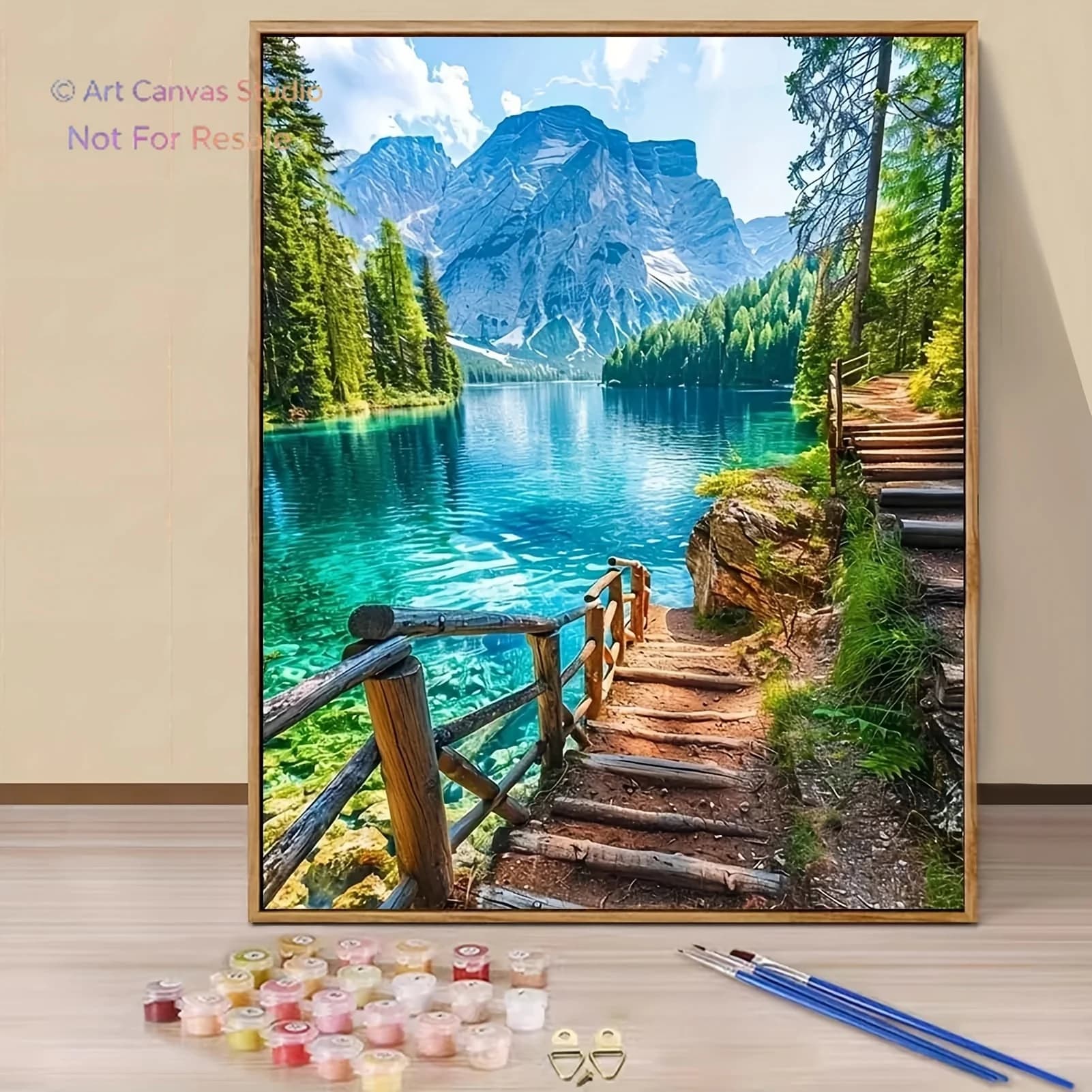 Paint By Numbers Kit for Adults Beginners - 15.75x19.68in/40x50cm Color Canvas, Easy DIY Mountain Lake Acrylic Painting Set -