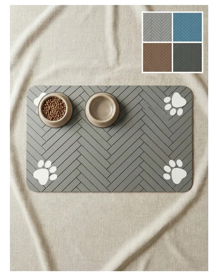 Pet Feeding Mat Quick Dry Absorbent Dog Bowl Mat Non Slip Waterproof Pet Food Water Mat Paw Print Pet Placemat for Dogs Cats