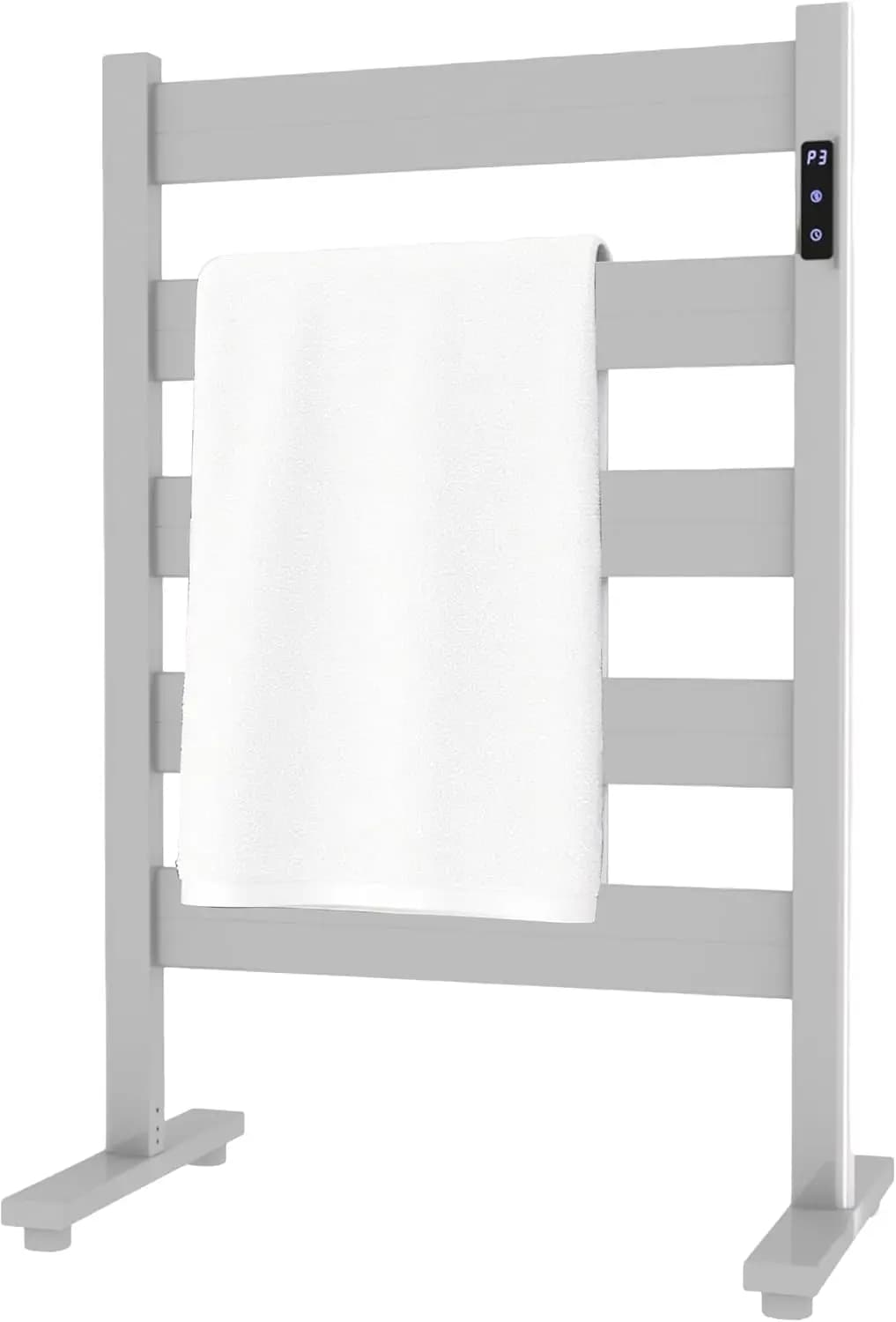 Scaldasalviette a 5 barre autoportante, temperatura regolabile 110-170°C ° F, Timer e Spegnimento Automatico, Riscaldamento Rapido in 10 Minuti, Alluminio Resistente, Barre Larghe, Bianco Opaco per Bagno
