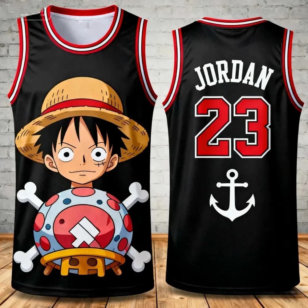 Nuova Maglia da Basket Casual da Uomo One Piece 2026, Gilet Sportivo Luffy con Stampa 3D, Top Sportivo Largo da Uomo e Bambino