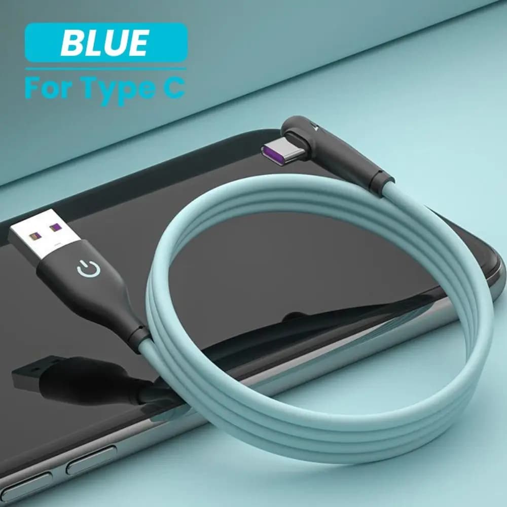 Linea Cavo USB-C per telefono cellulare Cavo di ricarica Cavo USB C in silicone morbido Cavo di ricarica da 90 gradi Cavo di ricarica rapido 5A Tipo C