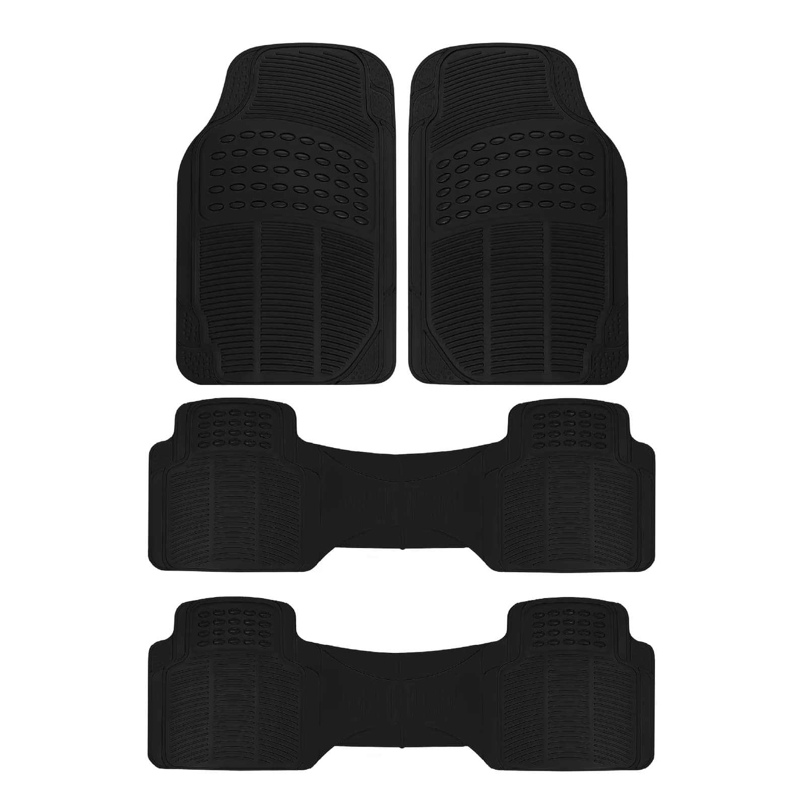 All Weather Rubber Car Floor Mats 3 Row Coverage for Honda Pilot - Black
