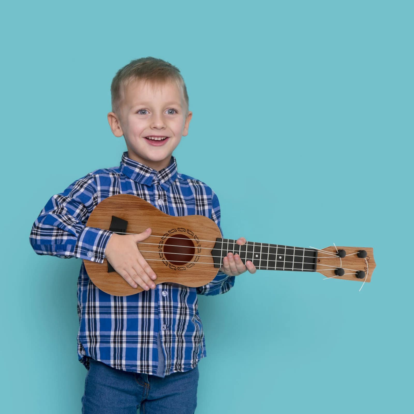 Ukulele in plastica Ukulele in legno a quattro corde Strumento musicale per feste hawaiane Strumento di apprendimento per principianti in legno Intrattenimento per bambini