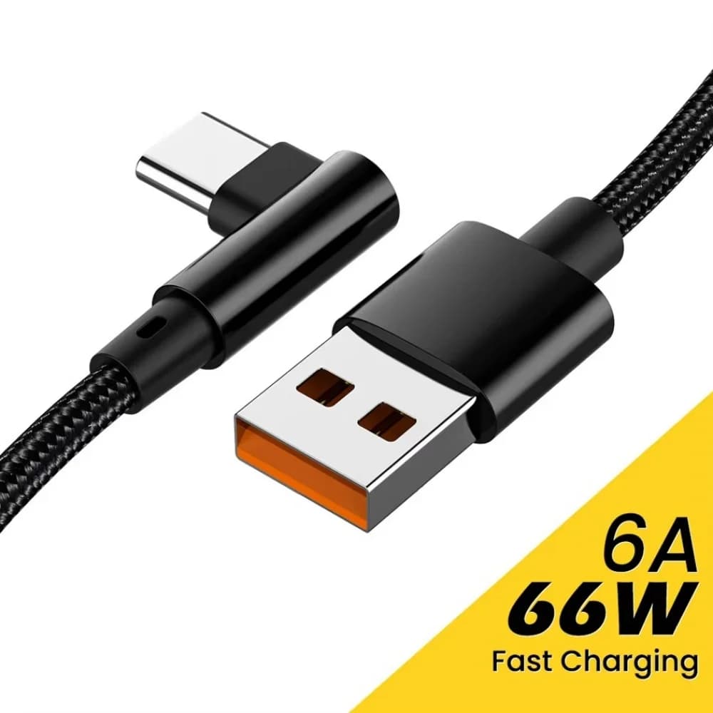 Cavo USB C 6A 66W 90 ° Cavo di ricarica rapido a gomito per Samsung Xiaomi Huawei OnePlus Android 0,25-3M Ricarica rapida intrecciata in nylon