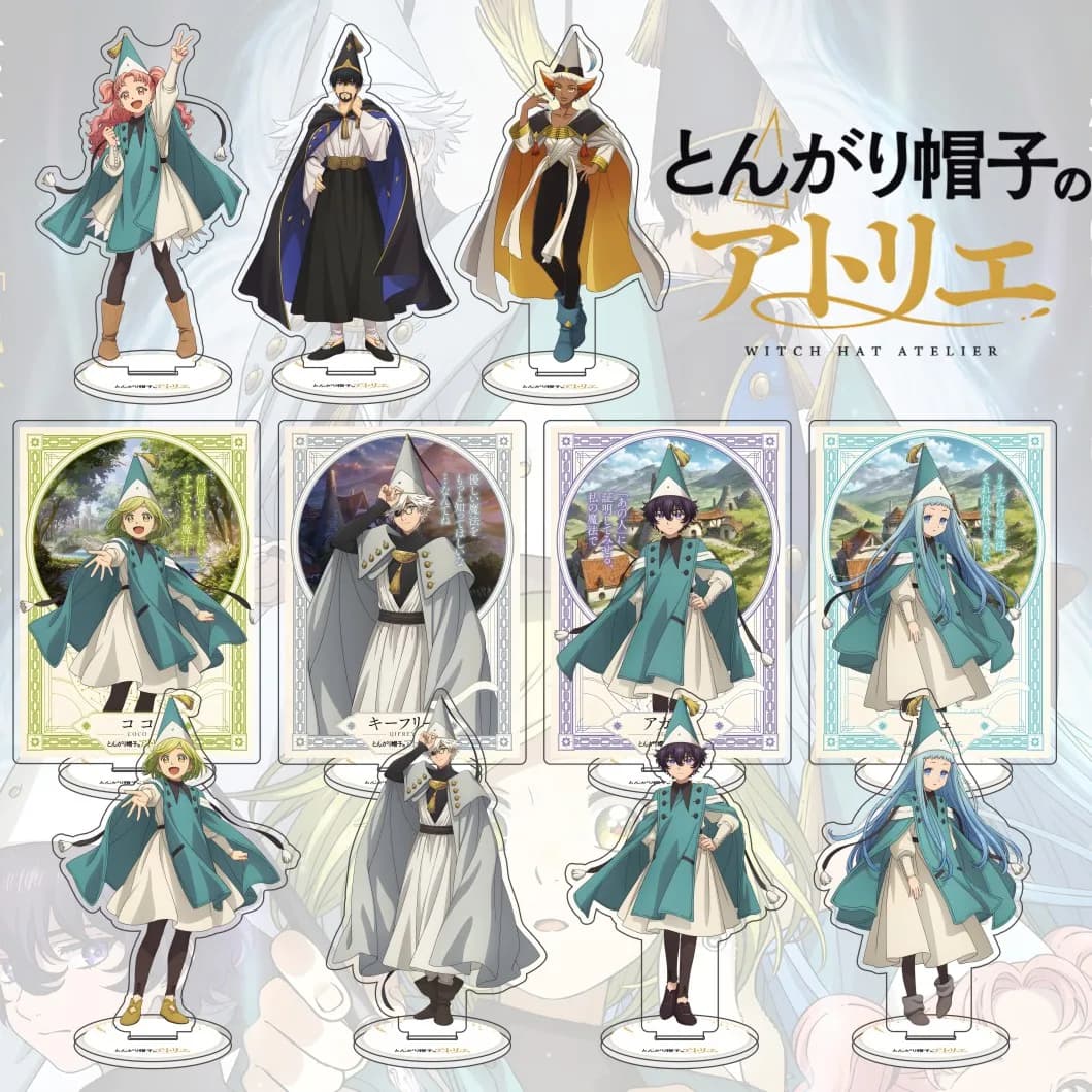 Anime Witch Hat Atelier Statuetta in Acrilico da 15 cm Coco Qifrey Richeh Arklaum Tetia Modello in Piedi Decorazione da Scrivania Regalo per Fan Portachiavi