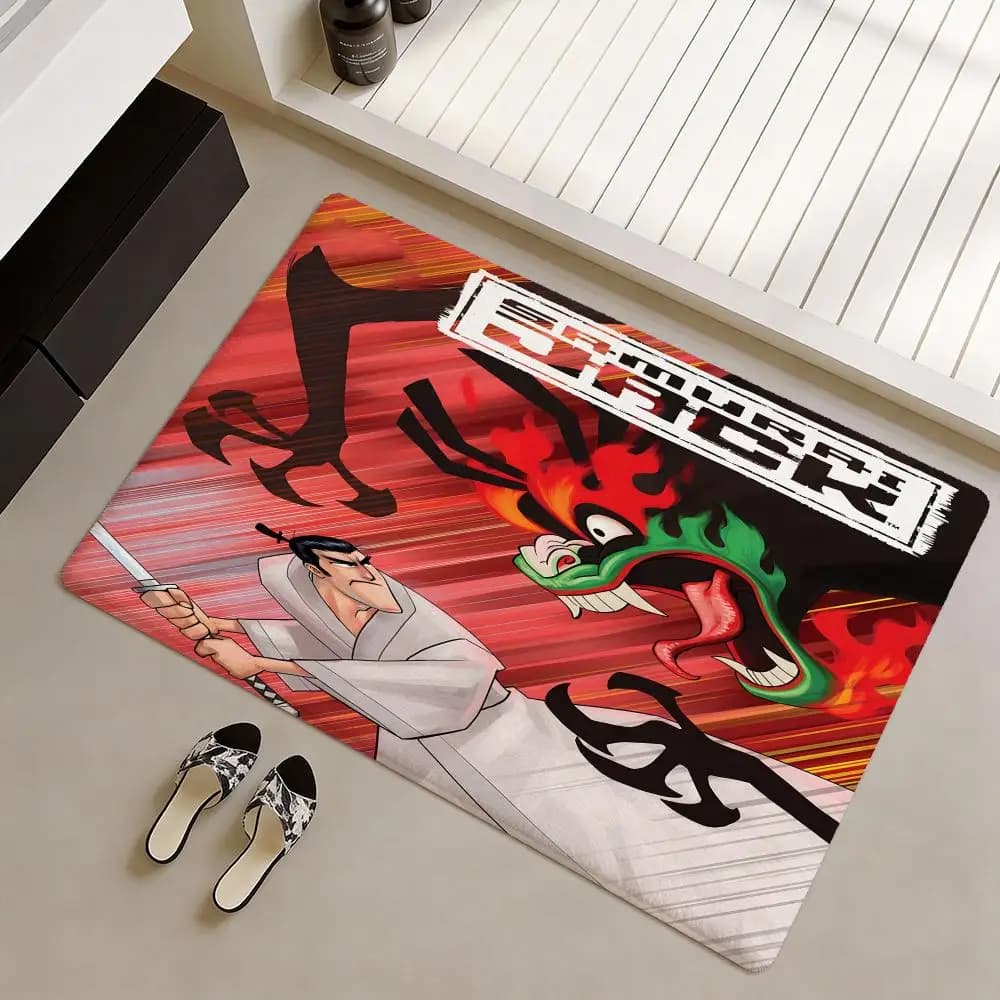 AnimeMovie S-Samurai Jack Tappetino per porta in morbida flanella antiscivolo - Tappeto ispessito per l'arredamento della casa e del soggiorno