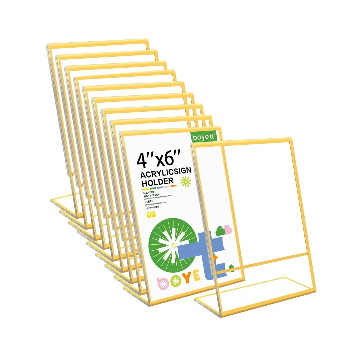 Gold Borders Acrylic Sign Holder Picture Frame Display Stand Paper Clear Holder Table Menu Stands for Wedding Office Restaurant