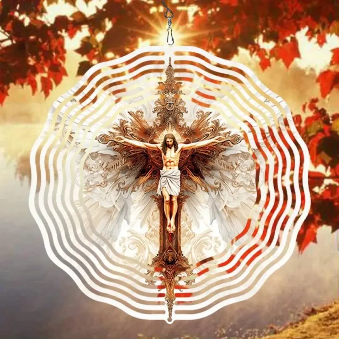 HELLOYOUNG Spiral Wind Chimes for Outdoor, Jesus Christ Rotating Windchime Garden Decor, Calming Zen Hanging Bell