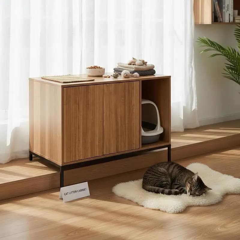 Cat cabinet, 800x510x568 mm, litter box with scratching pad & storage space, cat litter box cabinet, cat house, suitable for most litter boxes, for bedrooms & living rooms