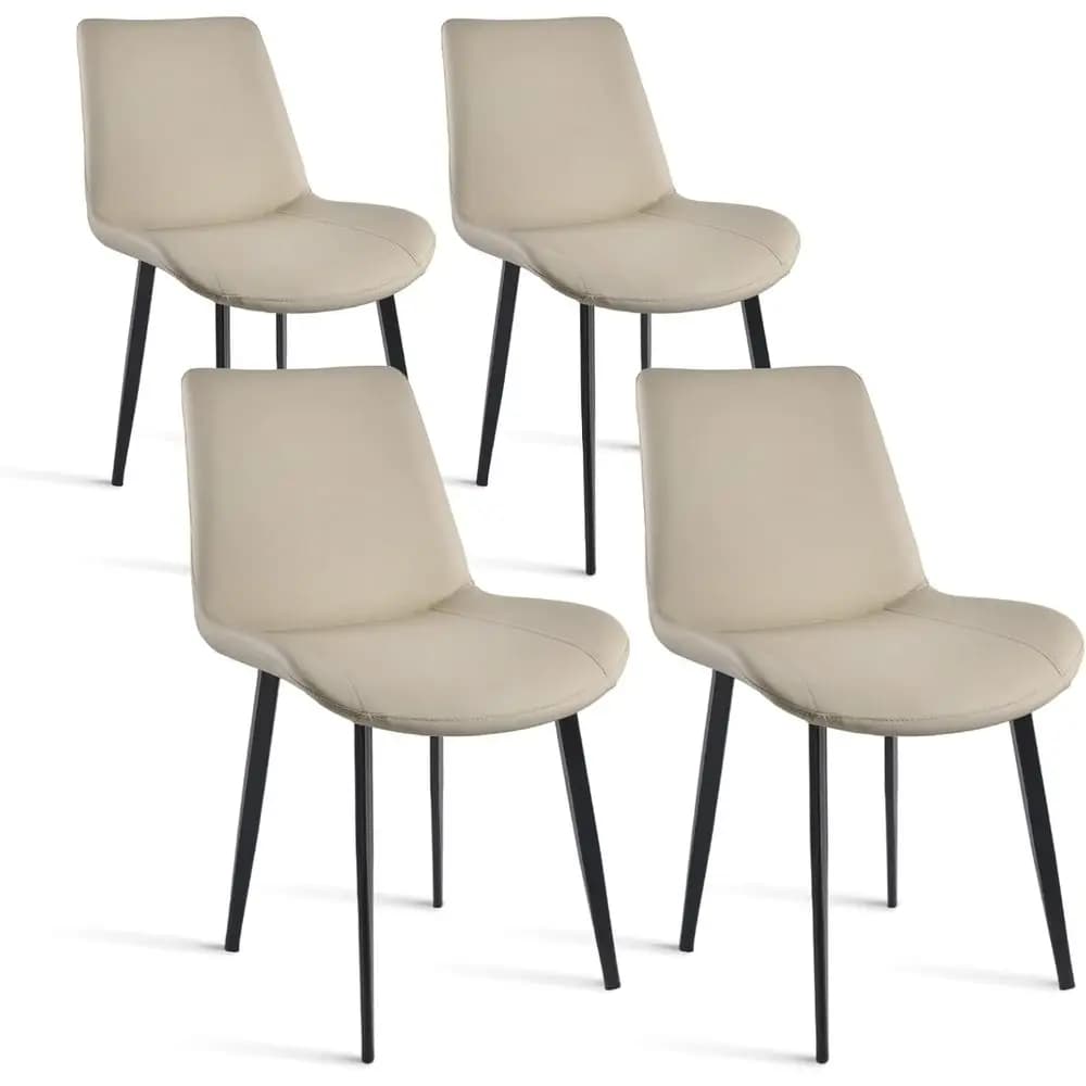 Eleganti sedie da pranzo in pelle PU con gambe in metallo, set di 4, grigio chiaro per cucina e soggiorno