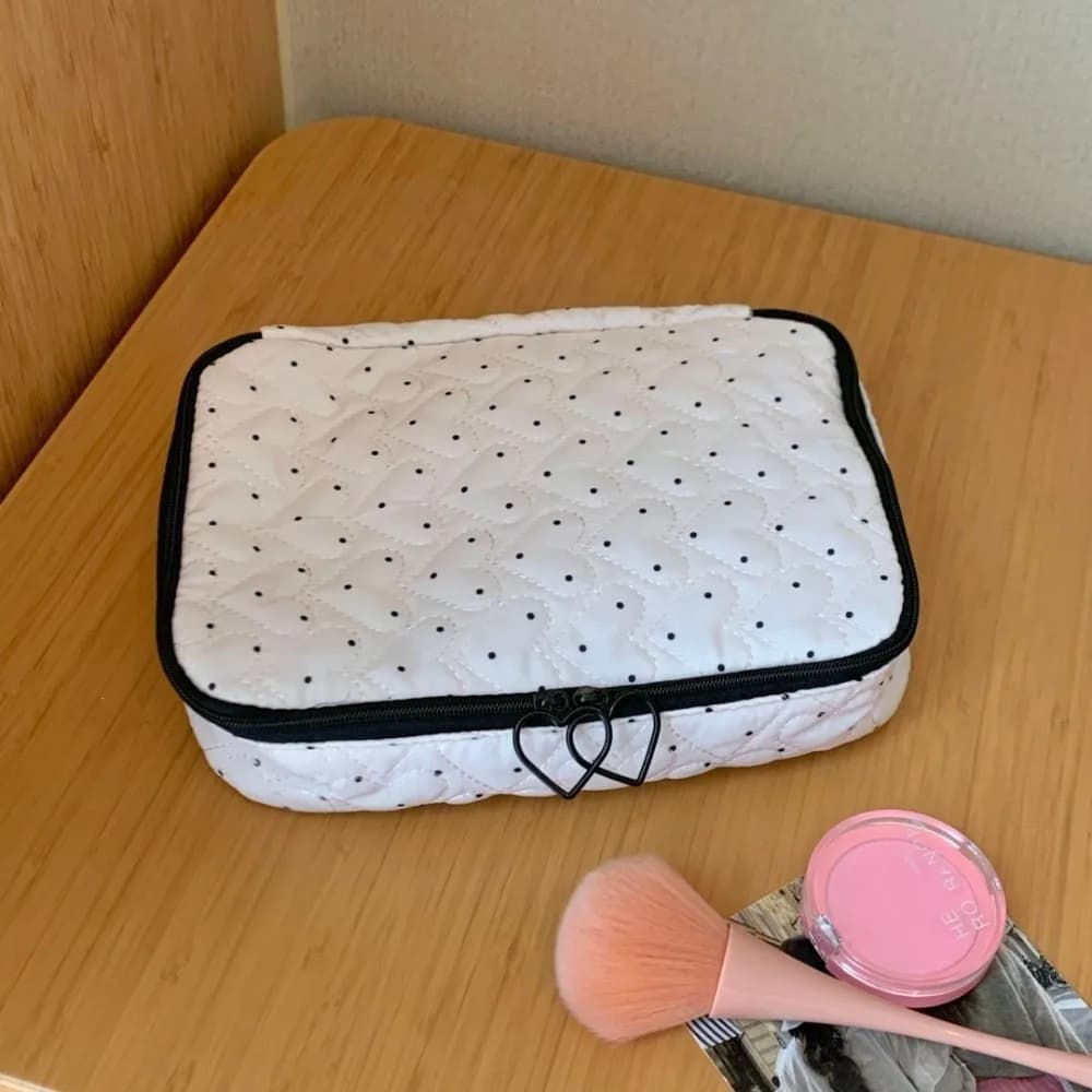 Heart Polka Dot Makeup Bag for Women Large Capacity Wet Dry Travel Toiletry Organizer High-End Ins Style Portable Clutch Pouch