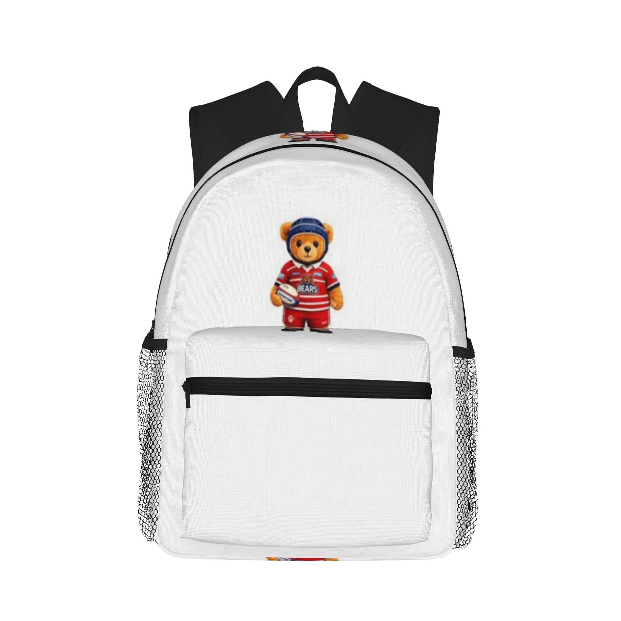 Simpatico orsacchiotto da rugby con grafica sportiva divertente, zaino casual per studenti e adulti, zaino da uomo