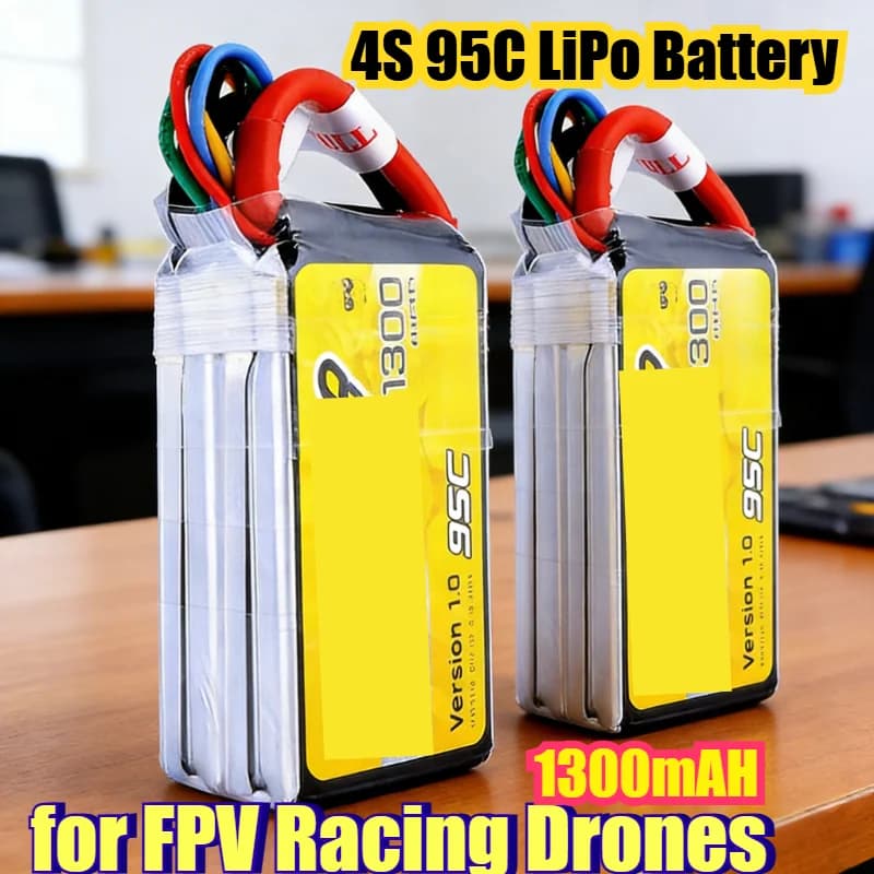 Battery LiPo 1300mAh 4S 95C for FPV Racing drones, High Performance Battery Pack, Ultra-Light Design and Quick Charging Support