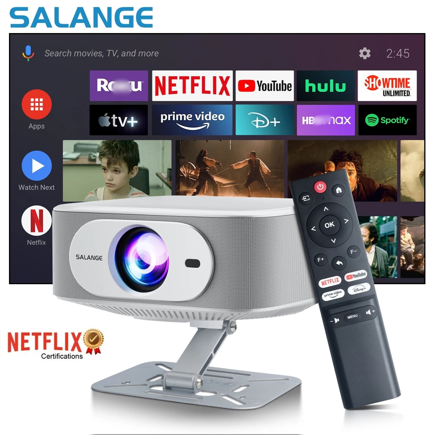 Salange P92MAX Android13 Proiettore intelligente Netflix con licenza ufficiale HD 1080P BT5.2 WiFi 12000L Elet Focus Auto Keyston 4K Movie