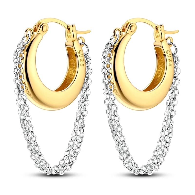 925 Sterling Silver Golden Earrings Women Sparkling Tassel Hoop Earring For Anniversary Wedding Jewelry Gifts