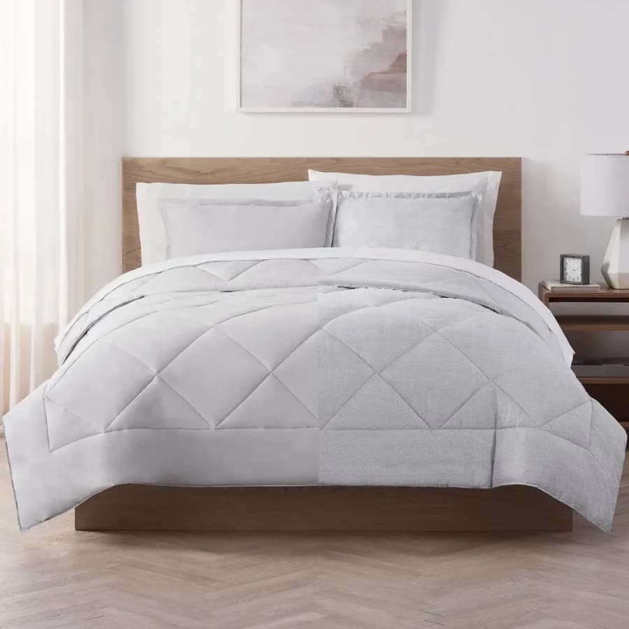 Supersoft Cooling Bed Set 7 Piece Reversible Bedding Comforter and Solid Sheet Set Queen Micro Chip Grey