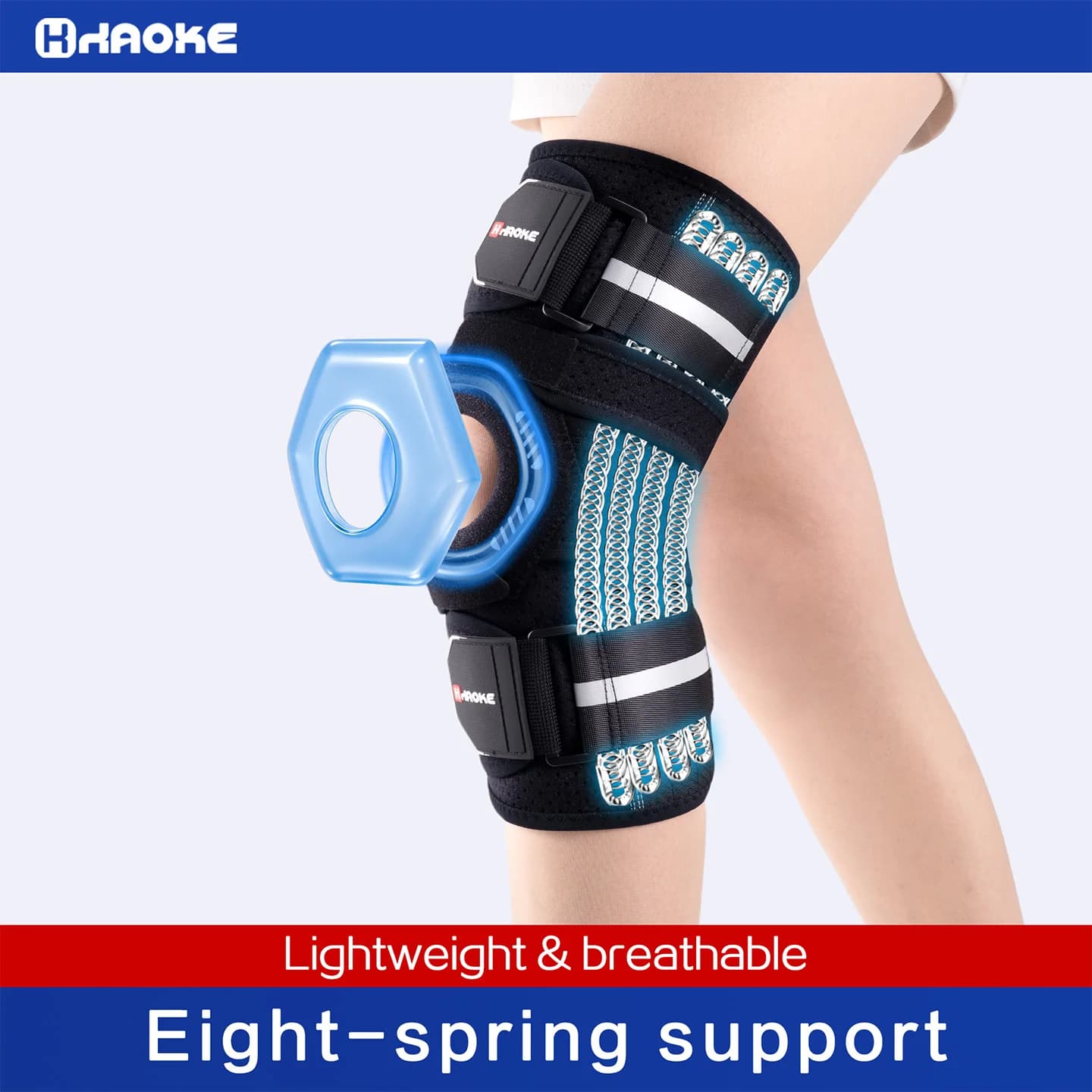 Supporto per Ginocchio Leggero e Regolabile con Otto Molle, Fascia Compressiva per Ginocchio, Design con Cinturino Rimovibile, Ideale per l'Uso Quotidiano