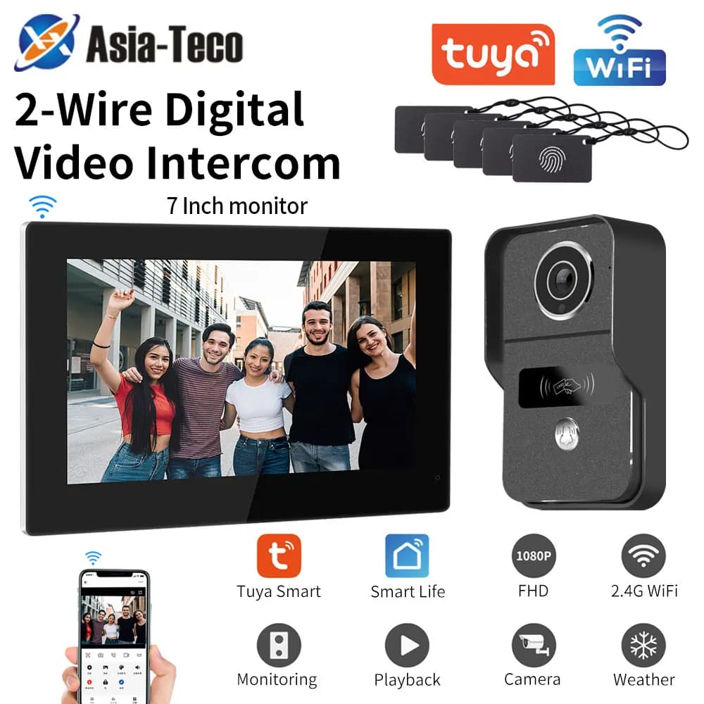 2 fili 1080P WiFi Videocitofono Citofono visivo per la casa Tuya Smart Home APP Visione notturna Citofono Campanello Telecamera Citofono