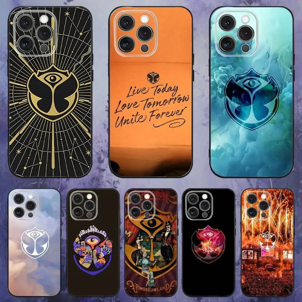 Custodia per telefono Tomorrowland per iPhone 17,16,15,14,13,12,Pro,Max,Plus,E,SE4,Air,Mini Scatola morbida nera