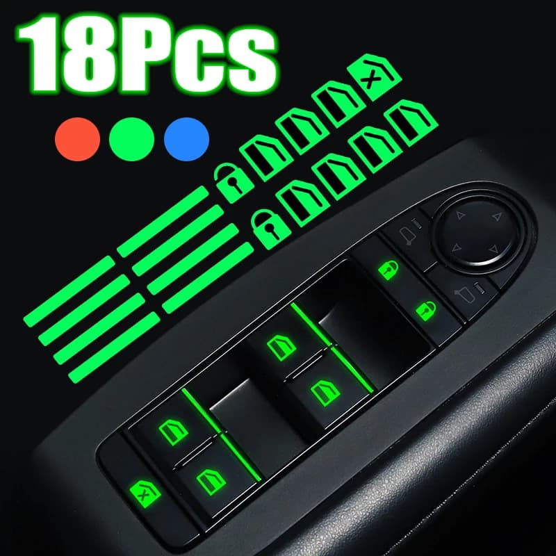 18 Pz/set Auto Luminose Porta Finestra Ascensore Pulsante Adesivi Finestre Auto Pannello di Controllo Decalcomanie Adesivo Interni Auto Accessori Auto