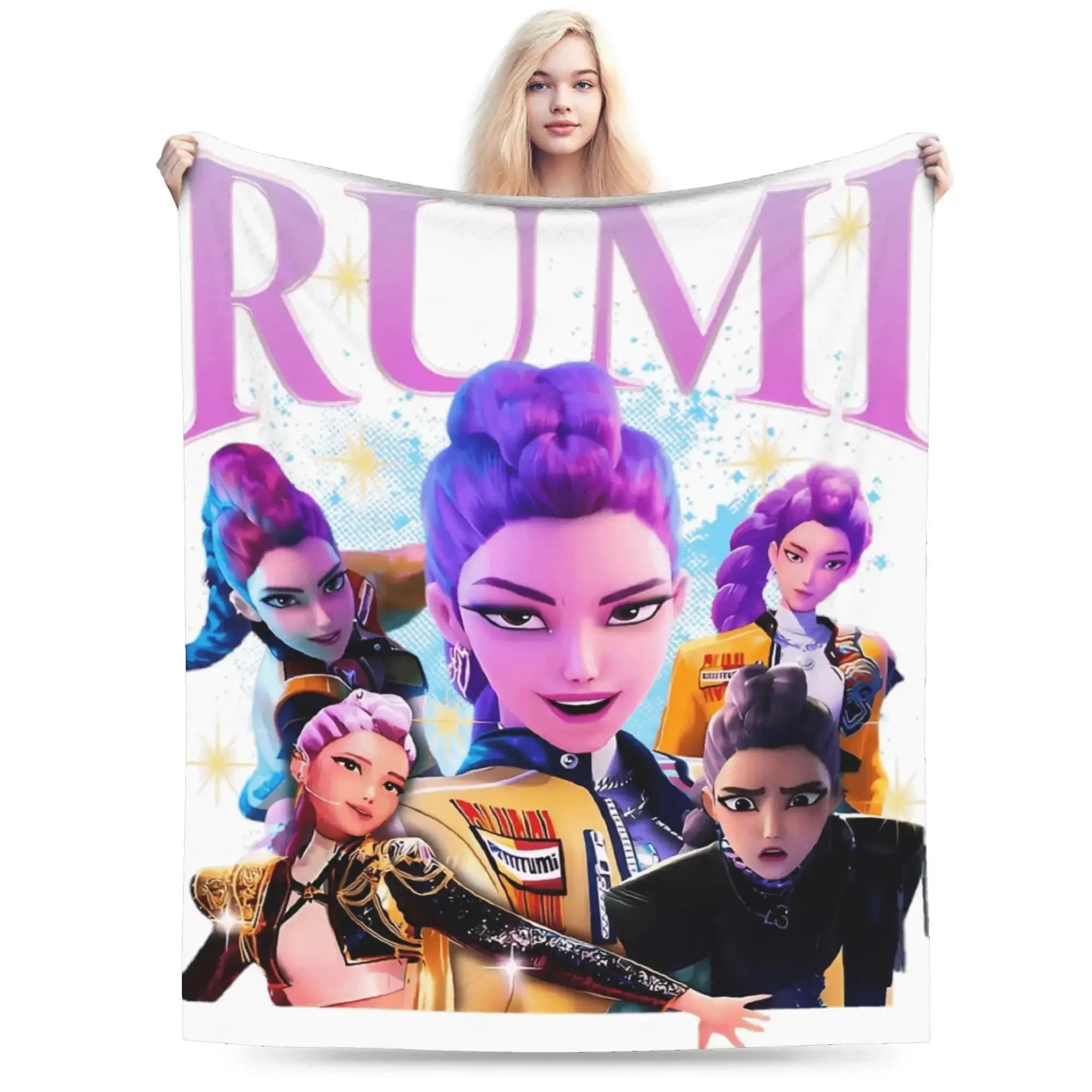 Coperta in flanella Rumi KPop Demon Hunters, morbida coperta decorativa per letto, divano, casa, autunno inverno, per ragazze e ragazzi