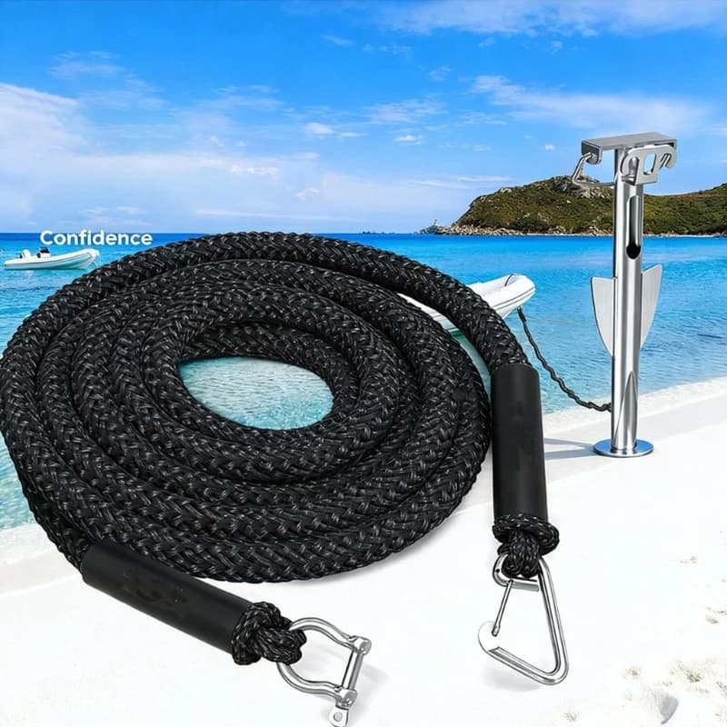 Mooring Rope for Daily Dock Use, Floating Dock Line with Stretch Design and Marine Metal Hardware for Routine Docking 24BD