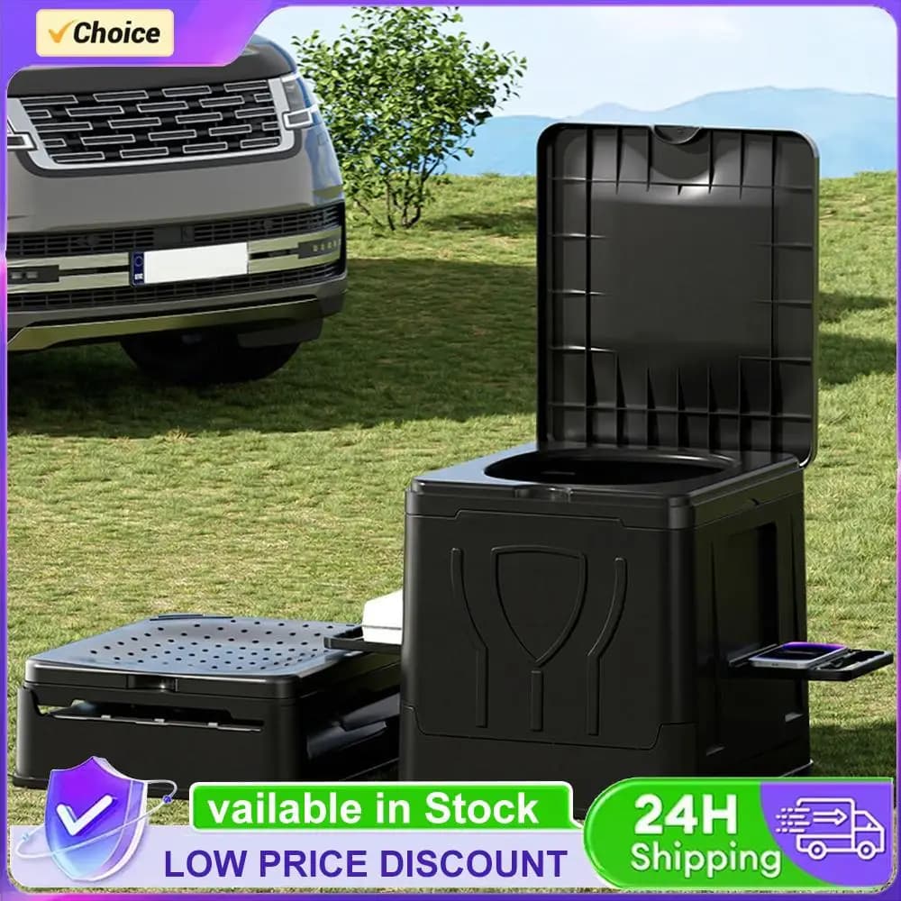 WC Portatile Pieghevole con Portarotolo e Coperchio, Toilette da Viaggio Riutilizzabile per Campeggio, Viaggi, Auto, Camper e Uso di Emergenza