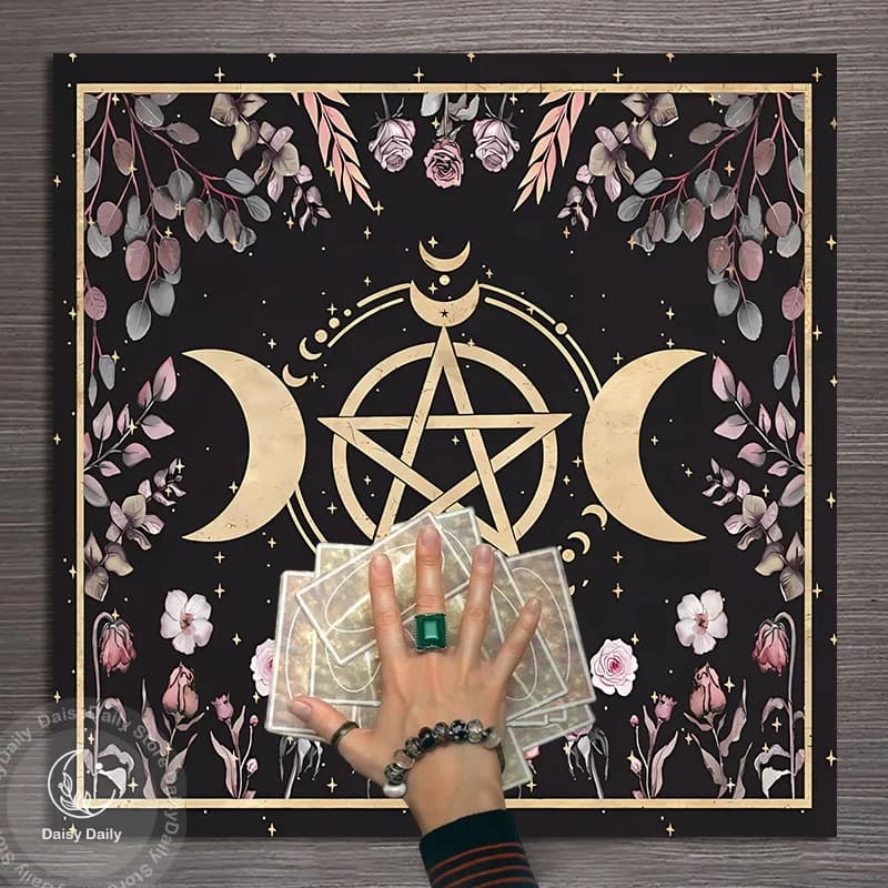 Forma quadrata Pendolo Divinazione Tripla Luna Floreale Altare Tovaglia Gioco da tavolo Carta Pad Rune misteriose Tovaglia Tappetino da tavolo