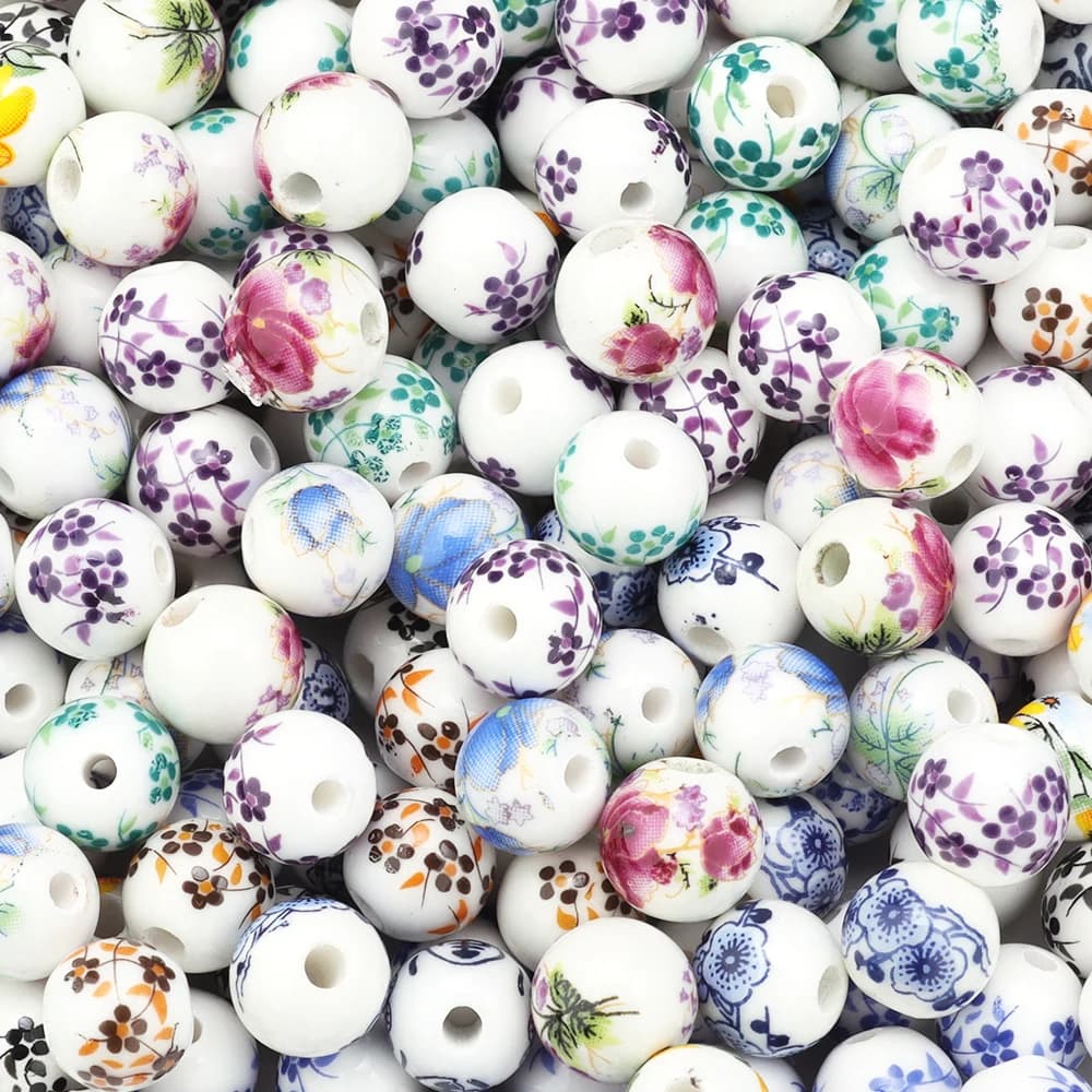 50 pz/lotto Jingdezhen Perline di Ceramica Fiore Colorato Perline Sparse Stile Cinese Perline Del Distanziatore Per La Produzione di Gioielli FAI DA TE Artigianato Braccialetto