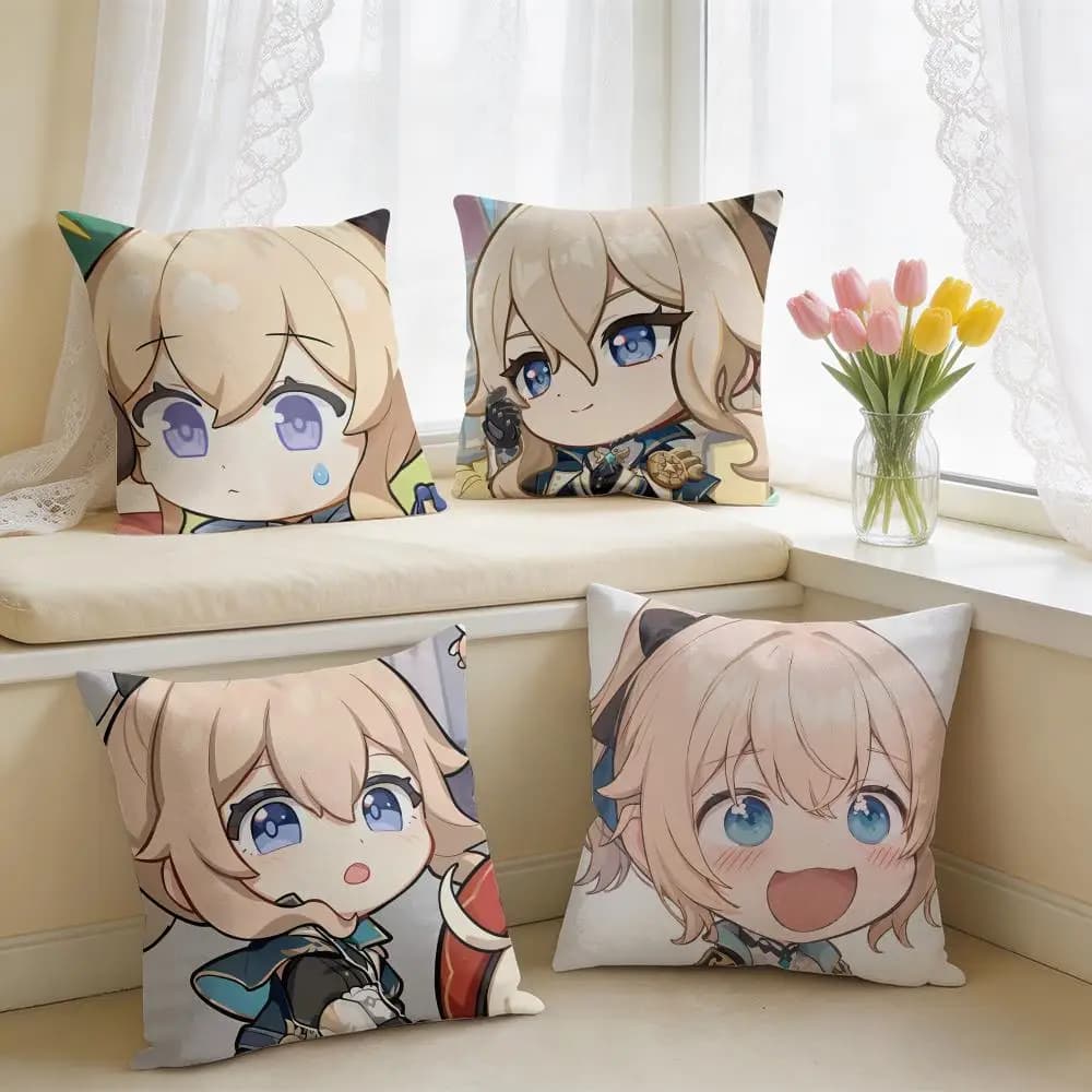 Jean Cute Cute Genshin Impact Cushion Cover Square Short Plush Pillow Case Living Room Sofa Home Decor Funda 40X40