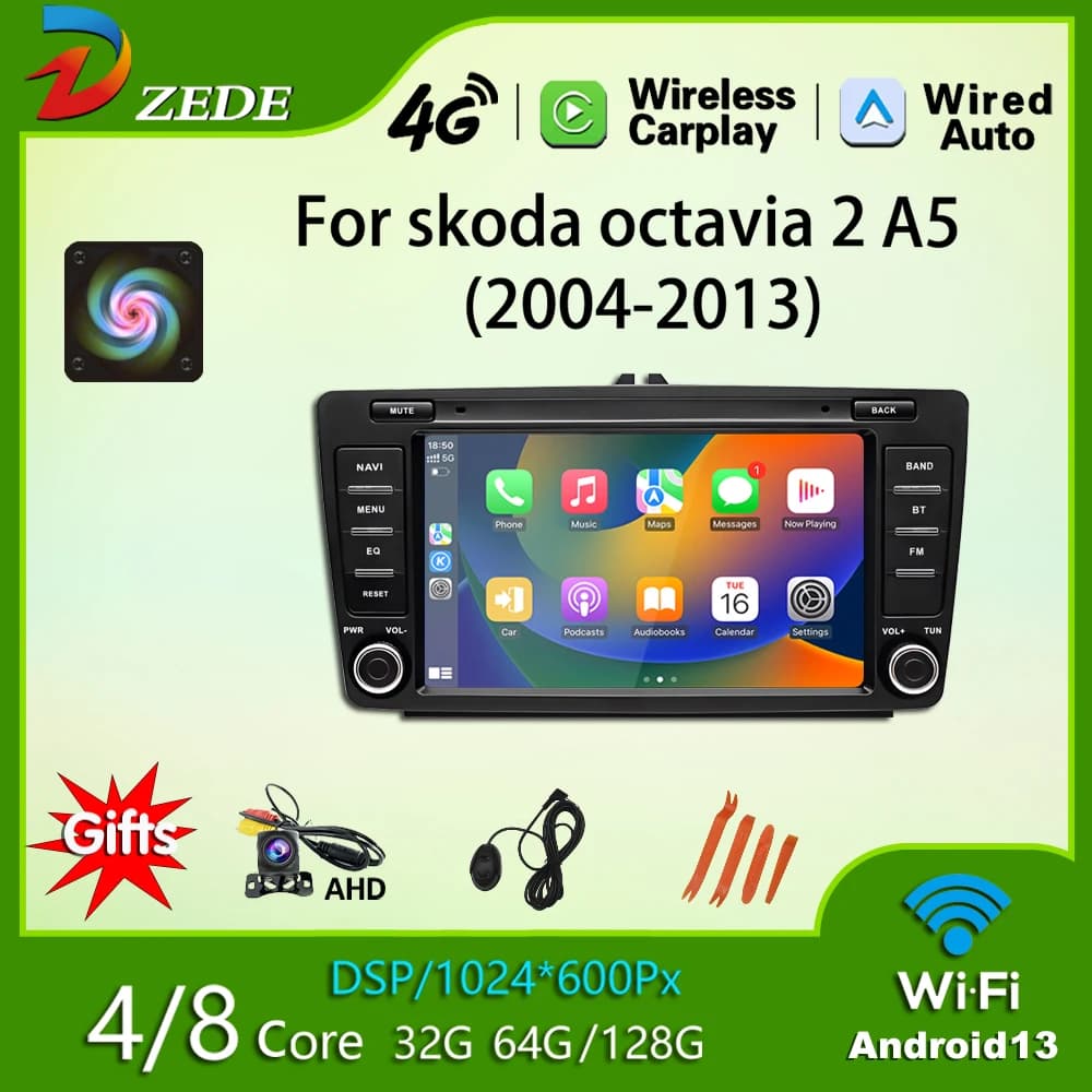 Autoradio adatto per Skoda Octavia 2 A5 2004-2013, Android 13, 8 pollici, lettore multimediale, navigazione GPS, Carplay
