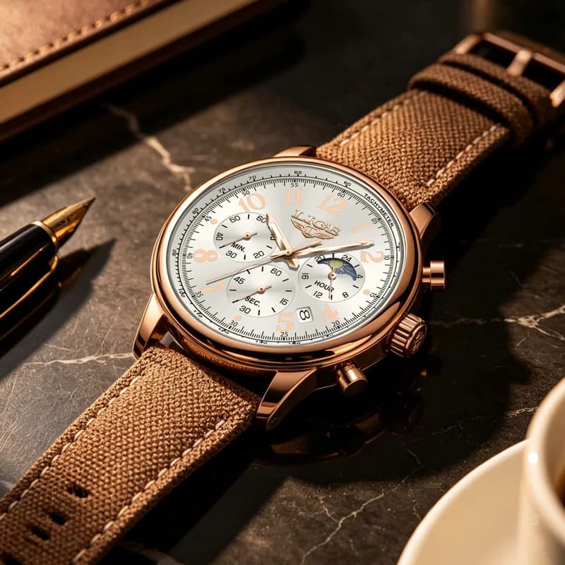 LIGE Luxury Fashion Business Men Watch Waterproof Luminous Chronograph Nylon Leather Date Man Wristwatch Quartz Men's Watches