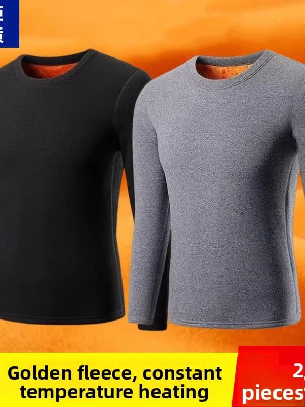 Maglia Termica da Uomo a Maniche Lunghe, in Pile Spesso, Calda, Stile Casual, in Fibra di Poliestere, Girocollo, Pullover