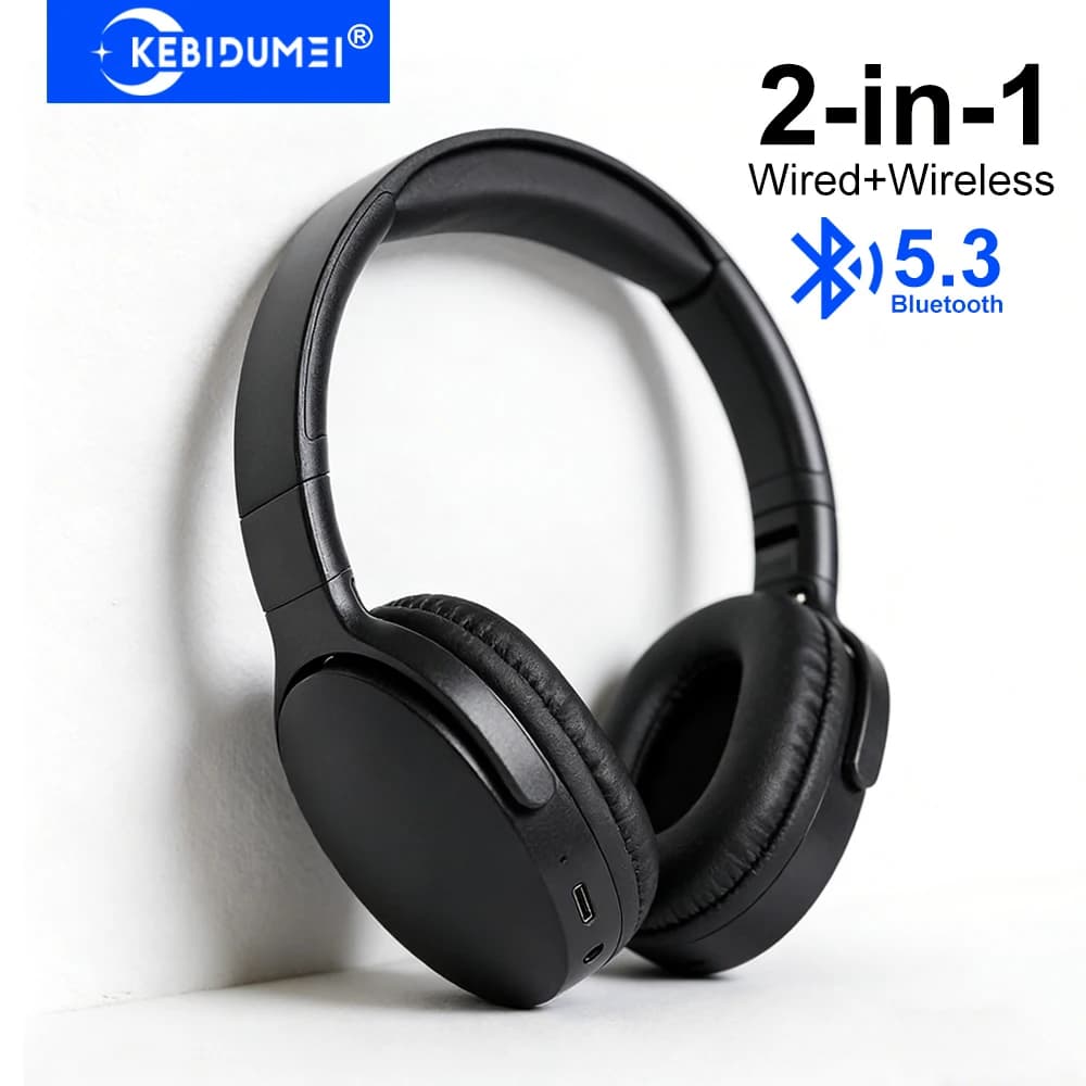 Headphones 2 in 1 wired + wireless Bluetooth 5.3 gaming heads Foldable earphones with low latency noise reduction for iPhone