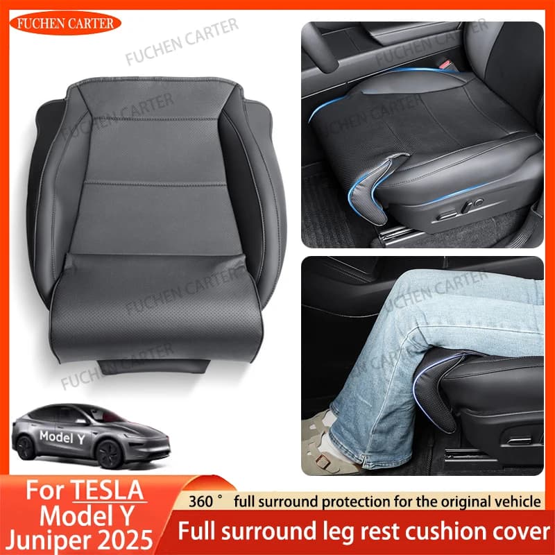 Extensible leg cushion for driver seat and pilot Co for Tesla ModelY Juniper2025 Leather leg holder Memory Foam Car Seat Covers