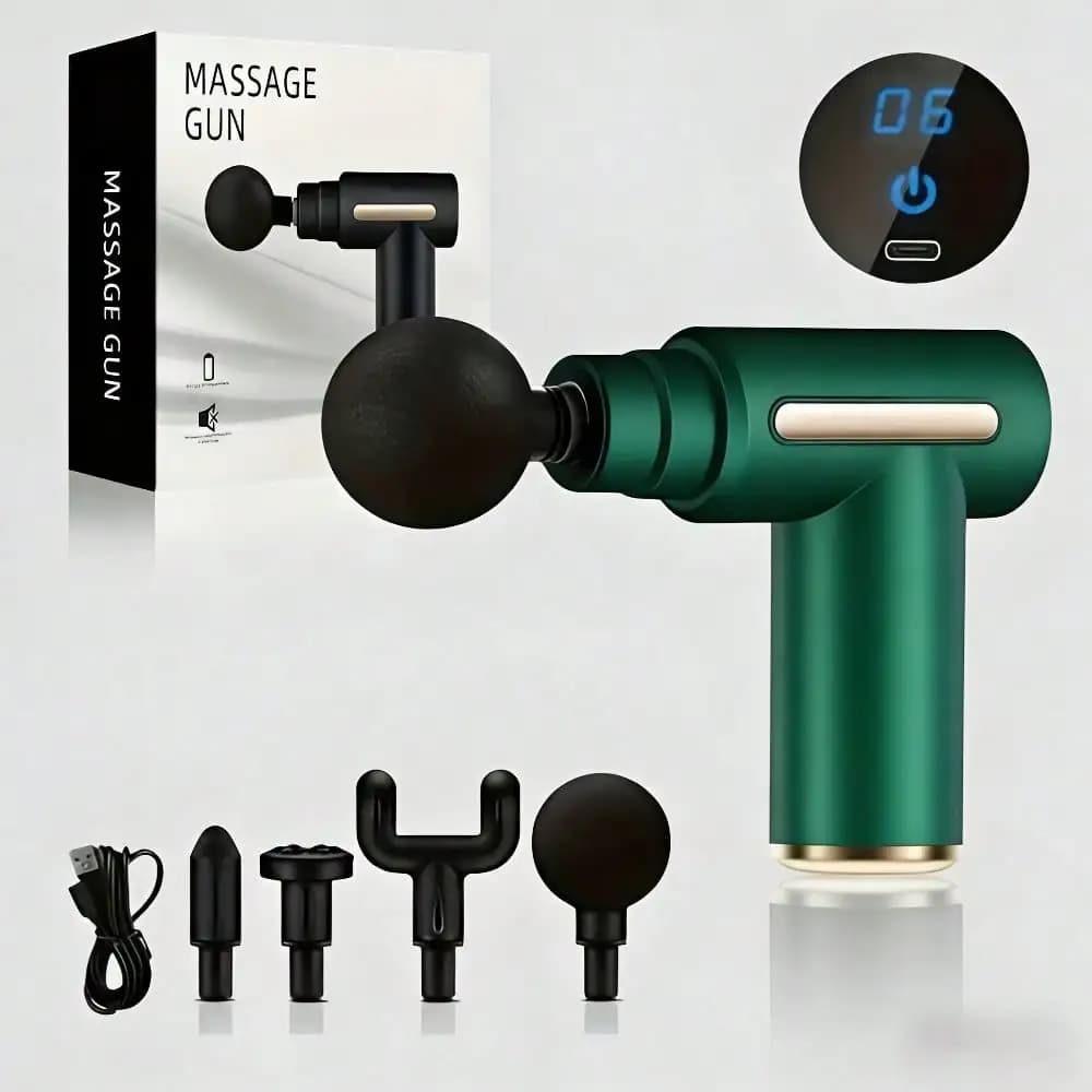 Pistola per massaggio elettrico della fascia, massaggiatore muscolare portatile con touch screen a LED e 4 testine per massaggio, mini motore brushless ultra silenzioso portatile per sport e fitness